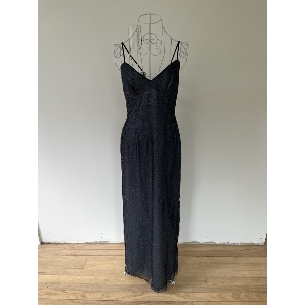 Y2K Prom Dress Maxi Gown Size 10 Black 90s Mesh Plaid Goth Grunge Sequin Vintage